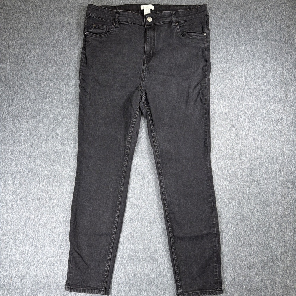 H&M Jeans Women's 18 Black Cotton Blend High Rise Straight Leg Regular Fit Denim